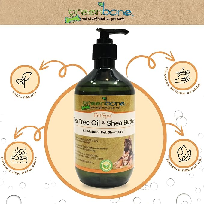 Pet Spa All-Natural Plant-Based Shampoo - Tea Tree Oil & Shea Butter - Naturally Deodorizing & Hydrating