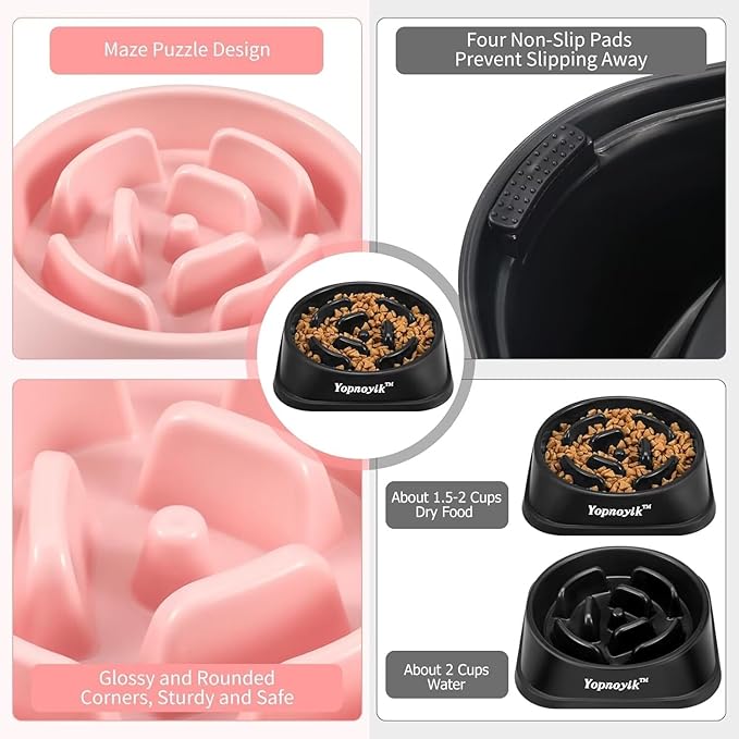 2 Pack Slow Feeder Dog Bowls for Healthy Eating, Non-Slip and Anti-Choking Design, Reduces Bloating & Overeating for Small & Medium Dogs and Cats, Easy to Clean