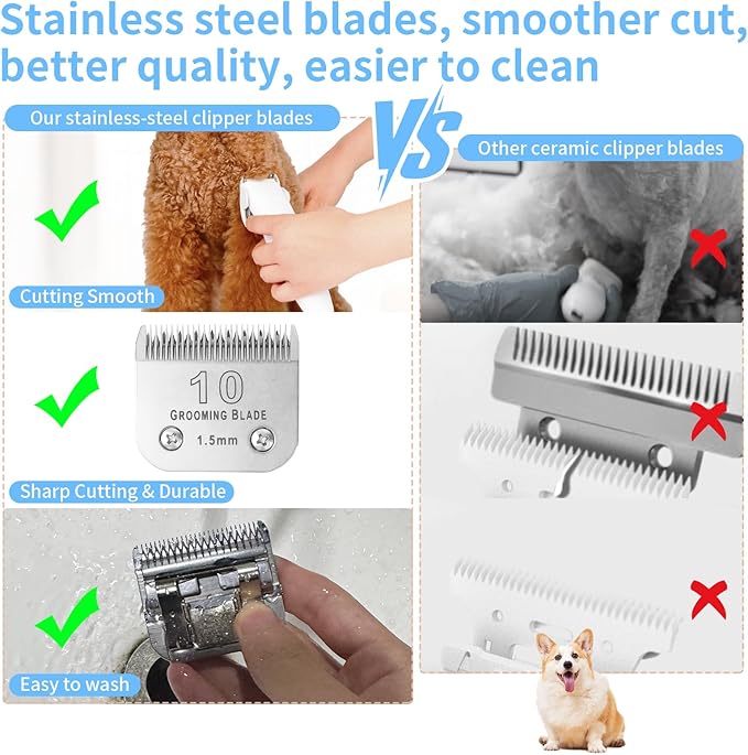 4FC+5FC+7FC+3-3/4FC Detachable Dog Grooming Blades, Compatible with Andis, Oster A5, Wahl KM10 Series Clippers, Cut Length 3.2mm-13mm, Silver