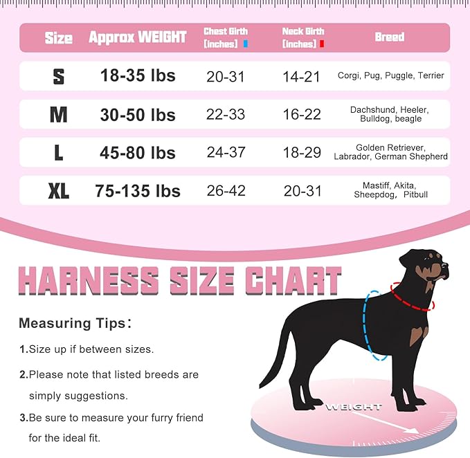 Auroth Tactical Dog Harness for Large Dogs No Pull Adjustable Pet Harness Reflective K9 Working Training Easy Control Pet Vest Military Service Dog Harnesses Rose Red S