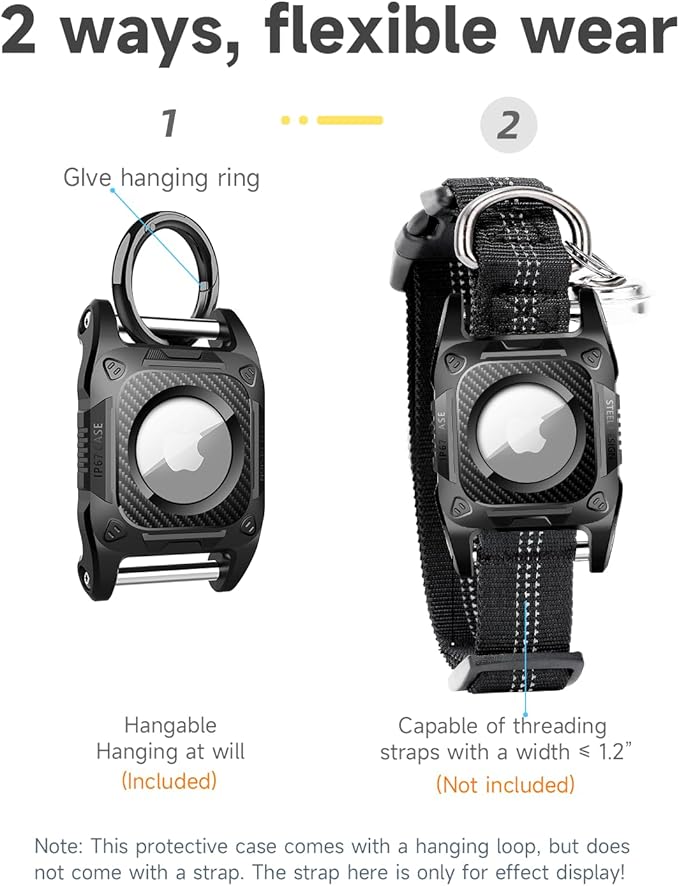 IP68 Waterproof Airtag Case for Dog Collar [1 Pack] Airtag Dog Collar Holder Hard TPU Full Protection Airtag Holder with Removable Handle Cat Dog GPS Tracker Anti Loss air tag Cover（Black）