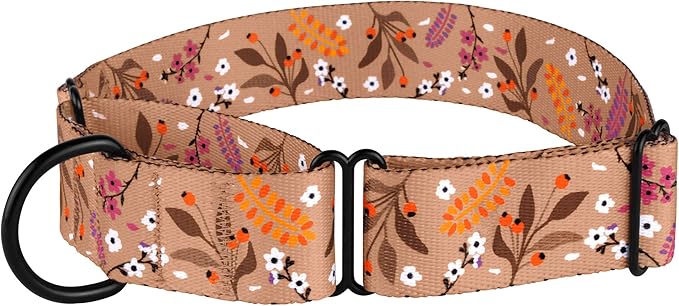 CollarDirect Martingale Collars for Dogs Heavy Duty Floral Pattern Female Safety Nylon Training Wide Collar Flower Design Large Medium (XL, Neck Size 19"-24", Toffee)