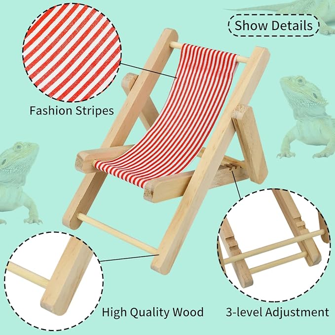 Vehomy Bearded Dragon Costume Bearded Dragon Hat for Lizards Bearded Dragon Tutu Skirt & Reptile Mini Deck Chair Small Pet Costume Outfits Clothes Photo Props for Lizards Geckos Hamsters Rats 3Pcs