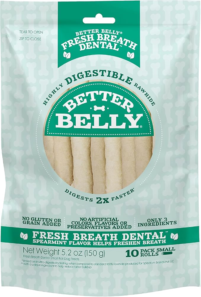 Better Belly Fresh Breath Dental Small Rolls, Dog Chews, Small, 10-Count