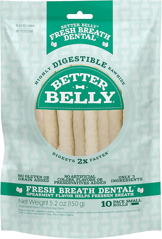 Better Belly Fresh Breath Dental Small Rolls, Dog Chews, Small, 10-Count