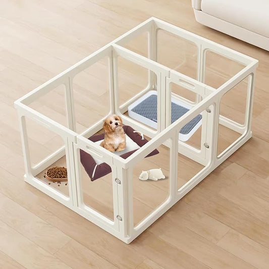 Clear Acrylic Dog Playpen with Door, 23.6" Tall Pet Play Pen Indoor for Cat Bunny Small Animals, Transparent Puppy Fence Kennel Rabbit Ferret, Doggie Cages Yard Easy Assemble, White, 12PCS