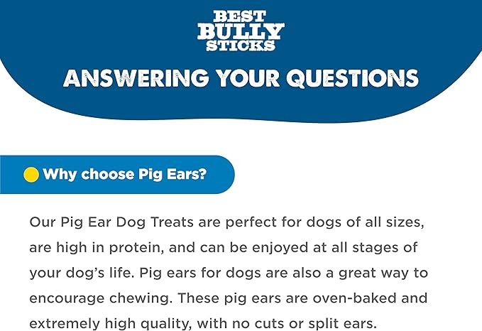 Best Bully Sticks All Natural USA Baked & Packed Pig Ears for Dogs - Single Ingredient Easily digestible 100% Pork Dog Chew Treats - Great for Puppies, Small, Medium, and Large Dogs - 25 Pack