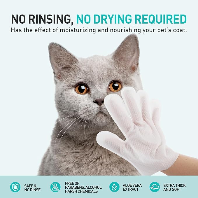 ALL FOR PAWS Cleaning & Deodorizing Bathing Wipes for Dogs and Cats Pet Grooming Wipes for Face, Body and Paws, Moisturizing No-Rinse Disposable Gloves 9 x 5 inchs 6pcs x 2