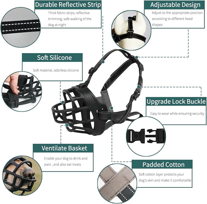 BARKLESS Dog Muzzle, Silicone Basket Muzzle for Small Medium Large Dogs, Soft Cage Muzzle Prevent Biting Chewing, Allow Drinking Panting, Suitable for German Shepherd