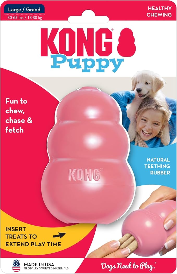KONG Puppy - Natural Teething Rubber Chew Toy for Dogs - Stuffable Dog Toy for Extended Playtime - Chew & Fetch Toy for Puppies - for Large Puppies - Pink