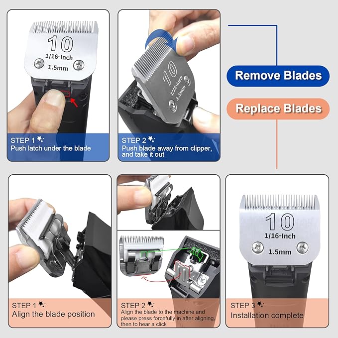 7FC Pet Dog Grooming Detachable Ceramic Blades,Compatible with Andis,Oster A5,Wahl KM10 Clippers,Cut Length 1/8"(3.2mm) -2 PCS