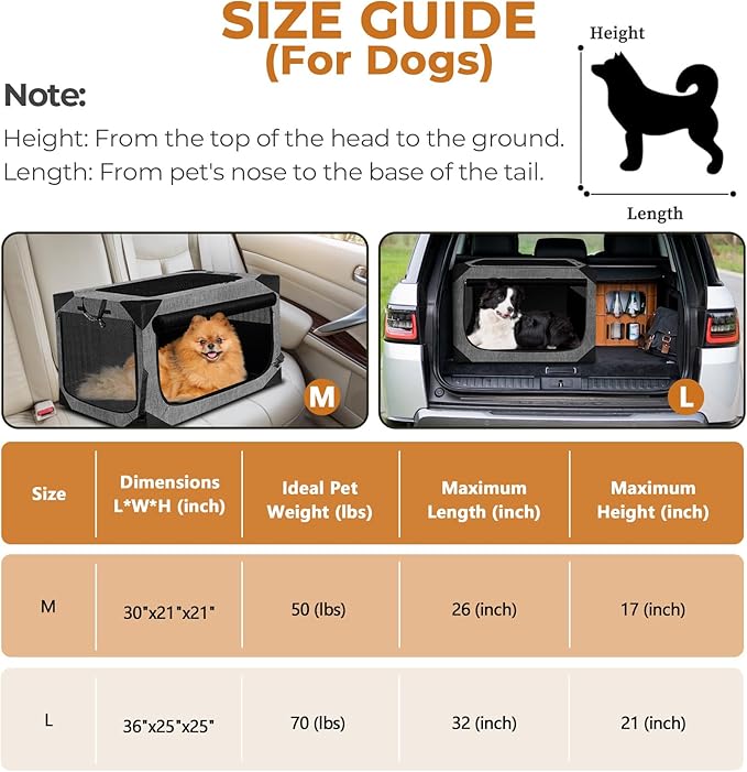 Dog Crates,Collapsible Soft Travel Crate for Large Dogs (3 Year Warranty), Indoor & Outdoor Portable Pet Kennel with Chew Proof Mesh Door (36" L x 25" W x 25" H, French Gray) ﻿