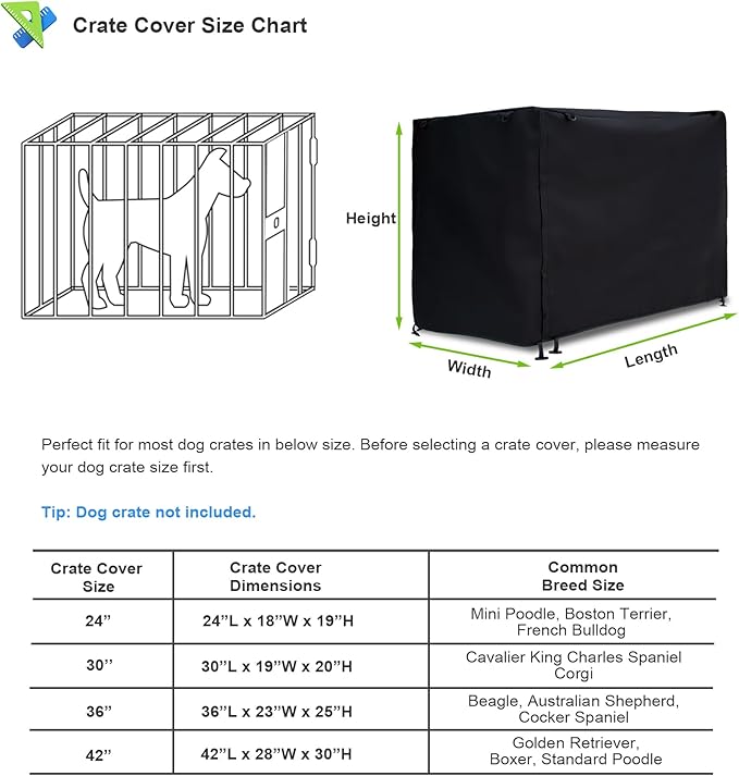 Dog Crate Cover 30in Waterproof Pet Kennel Cover for Outdoor/Indoor Protection, Durable Windproof Crate Cover Universal Fit for Wire Dog Crate (30''L*19''W*20''H-Black)