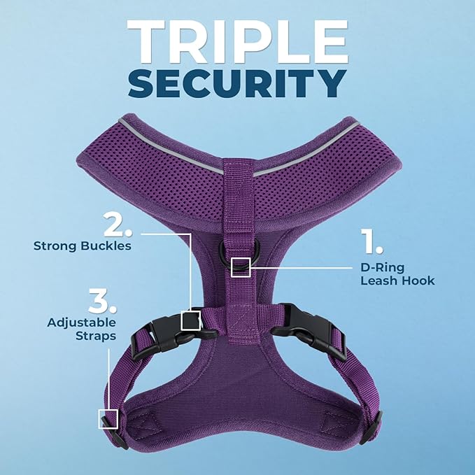 Voyager Aerolite No Pull Mesh Dog Harness with Lightweight, Soft, Breathable, Reflective Stitching, and Adjustable Straps for Walking, Running, Training, Heavy Duty and Durable - Purple, M