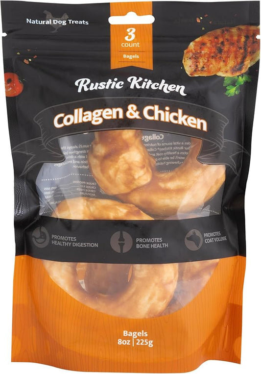 Collagen Dog Chew Hand-Rolled Bagel (Real Chicken)- 3ct