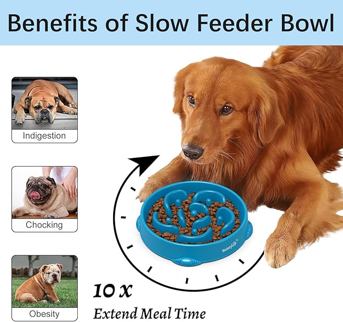 MateeyLife Large Slow Feeder Dog Bowls 2PCS, Anti-Choking Puzzle Dog Food Bowls, Anti-Slip Interactive Feeding Slow Down Eating, Bloat Stop Maze Dishes for Large Breeds 4 Cups Purple&DarkBlue