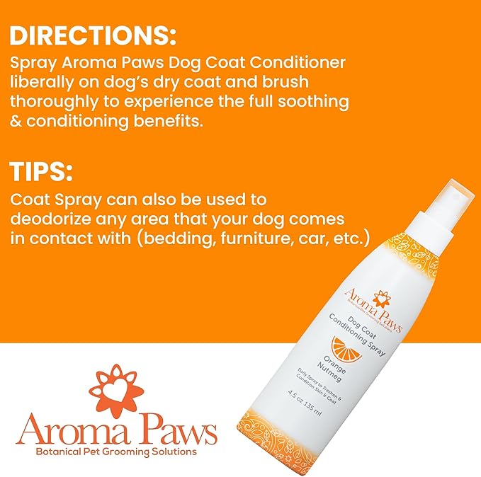 Scented Dog Coat Spray – Cleansing, Conditioning, Moisturizing – Toxin Free, Healthy Ingredients – Aromatic Grooming Puppy Spray – Loosens Knots, Tangles – 4.5 Oz., Orange Nutmeg Vetiver
