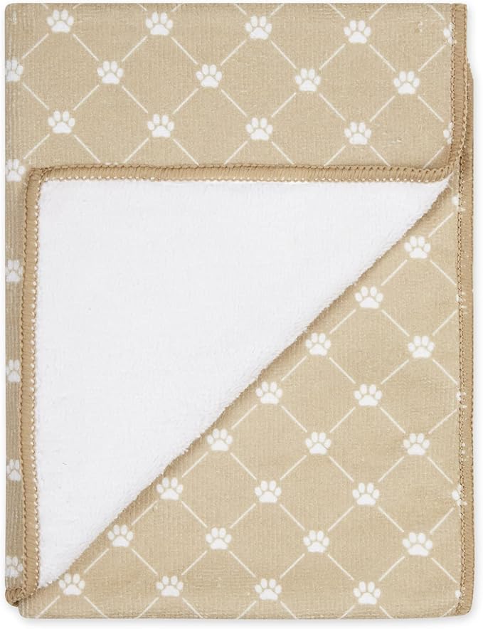 Bone Dry Pet Robe Collection, Trellis Paw Print, Absorbent Microfiber Bath Robe with Adjustable Closure for Dogs & Cats, Medium, Hunter Green