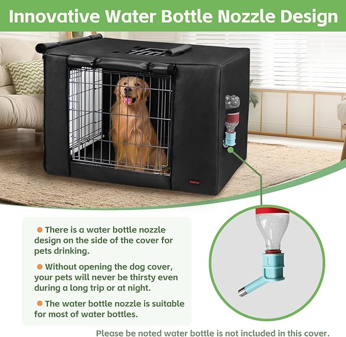 Dog Crate Cover 24 Inch - Waterproof Kennel Cover with Top Window, 600D Oxford Fabric Dog Cage Cover Fit for Most Double Door Wire Crate, Unique Drinking Hole Design, Black (Cover Only)