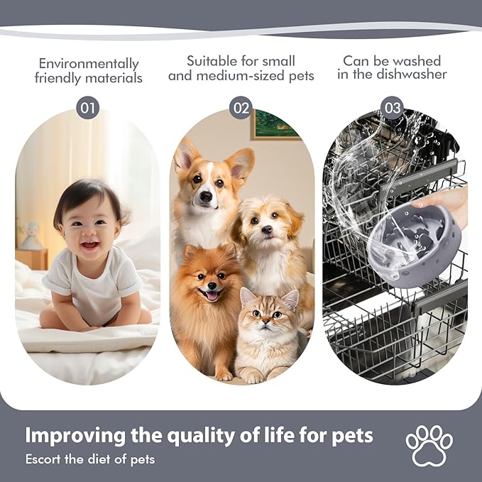 Silicone Slow Feeder Dog Bowls & Cat Bowls, 2 Cups Small Pet Food Bowl with Non-Slip Suction Base, Food-Grade Safe Puzzle Feeder for Small & Medium Dogs & Indoor Cats - Dishwasher & Microwave Safe