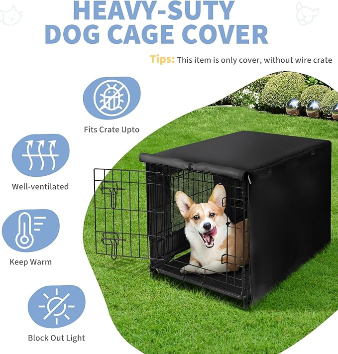X-ZONE PET 36" Dog Crate Cover for Indoor/Outdoor - Heavy Duty Polyester Pet Kennel Cover Fits for Wire Dog Cage Black