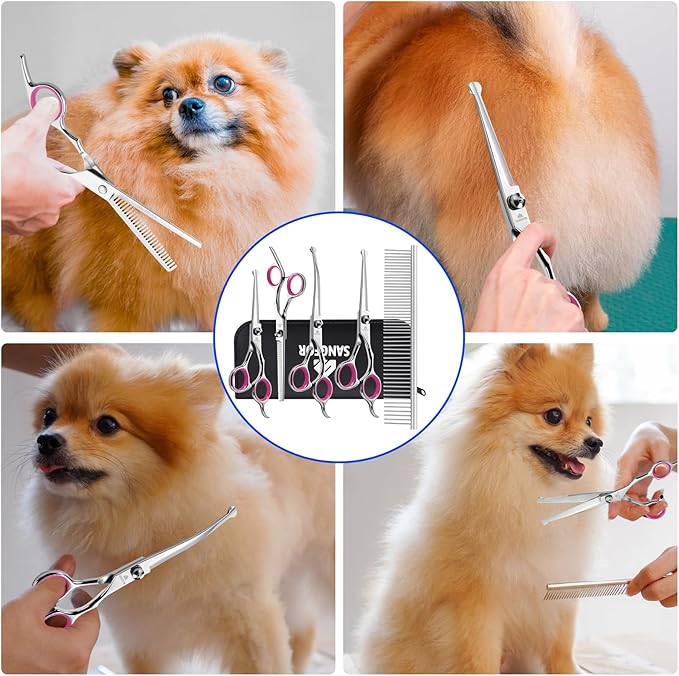 Dog Grooming Scissors, 6-in-1 Professional Dog Grooming Kit, 4CR Stainless Steel Dog Scissors for Grooming, Heavy Duty Dog Shears for Grooming, Dog Grooming Supplies Pet Grooming Kit for Dogs at Home
