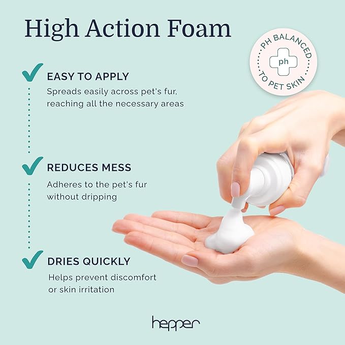 Hepper Waterless No Rinse Dry Shampoo for Dogs, Cats, and Other Pets. Dry Shampoo Foam in Only One Pump. No Rinse, No Bath, No Fuss —Just Brush. Dog/Cat Wash for The Difficult Dirty Pet