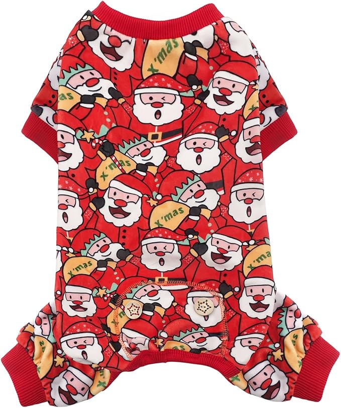 KYEESE Christmas Dog Pajama Cute Dog Christmas Outfit Soft Material Stretchable Dogs Pajamas Onesie Pet Pjs Pets Apparel for Small Dogs, Santa Claus, Large