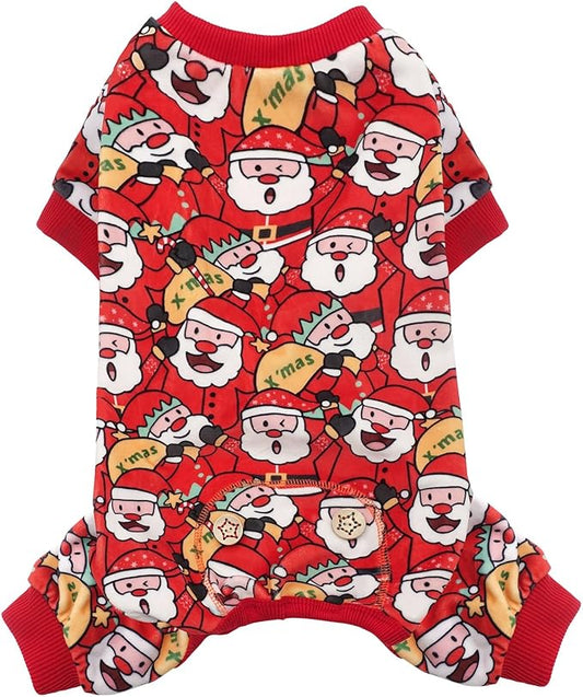 KYEESE Christmas Dog Pajama Cute Dog Christmas Outfit Soft Material Stretchable Dogs Pajamas Onesie Pet Pjs Pets Apparel for Small Dogs, Santa Claus, Large