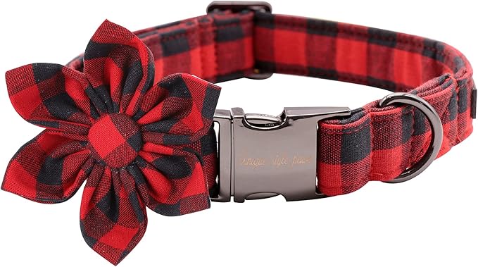 Uniqe Style Paws Christmas Grid Dog Collar, Female or Male Adjustable Dog Collar with Flower, Durable Floral Pattern Pet Collar for X-Small Dogs and Cats