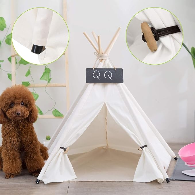 Dog Teepee Bed Cat Tent Portable Houses Pet Puppy with Thick Cushion (S:Size fits 7kg/15lbs (Pets))