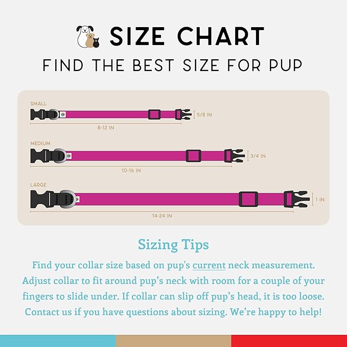 Dog Collar, Lightweight, Heavy Duty Dog Collar with Buckle, Fabric Pet Collar, Breathable & Adjustable Puppy Collar, Dog Collars for Small Dogs (Fuchsia, Small - 8-12 Inch) - Wildebeest