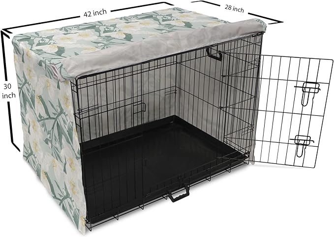 Lunarable Jasmine Dog Crate Cover, Delicate Pointy Petals Flower in Muted Tones, Easy to Use Pet Kennel Cover for Medium Large Dogs, 42 Inch, Pale Teal Pale Blue