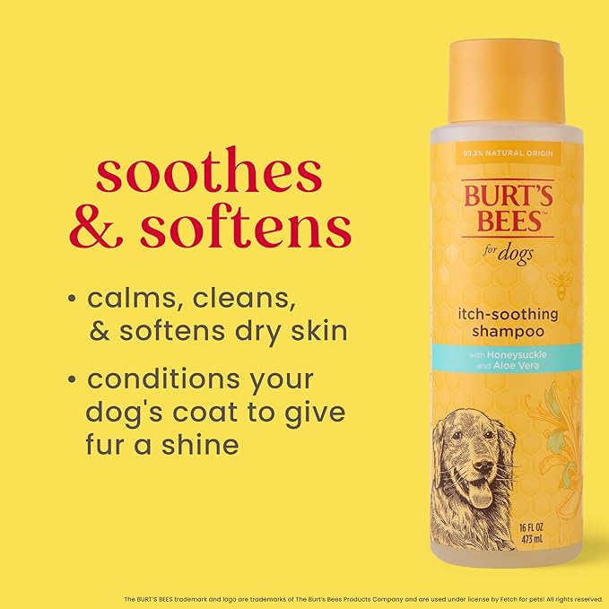 Burt's Bees for Pets Itch Soothing Shampoo with Honeysuckle, 95% Natural Origin Formulas, Dog Shampoo for Itchy Dogs, Dog Shampoo Itchy Skin Relief, 16 oz