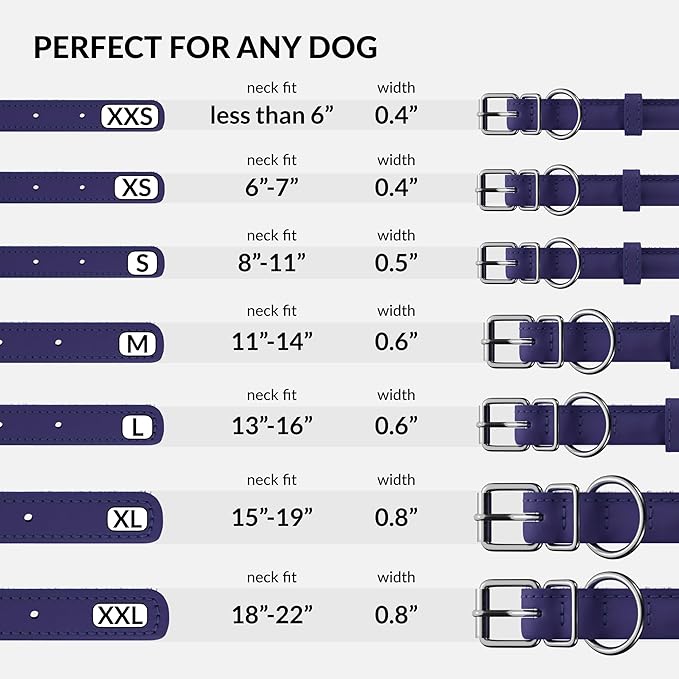 CollarDirect Rolled Leather Dog Collar, Soft Padded Round Puppy Collar, Handmade Genuine Leather Collar Dog Small Large Cat Collars 13 Colors (18-22 Inch, Purple Smooth)