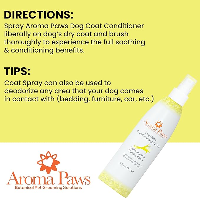 Dog Coat Conditioning Spray - Pet-Friendly Detangler Spray with Natural Essential Oils for Dogs - Daily Dog Spray to Eliminate Odors and Knots - Lemongrass Vanilla Bean - 4.5 oz.