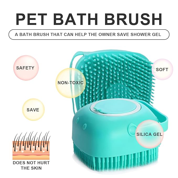 BLMHTWO Pet Grooming Brush, Dog Cat Bath Scrubber with Silicone Loop Handle, Creates Bubbles, Massages Skin, Saves Shampoo, for Long Short Haired Dogs and Cats