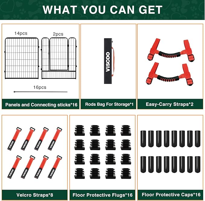 Dog Playpen Outdoor, 16 Panels 32" H Dog Pen Indoor, Metal Dog Fence Outdoor, Pet Fence for Large/Medium/Small Dogs, Indoor Puppy PlayPen, Dog Fence Exercise Pen for RV,Camping,Yard