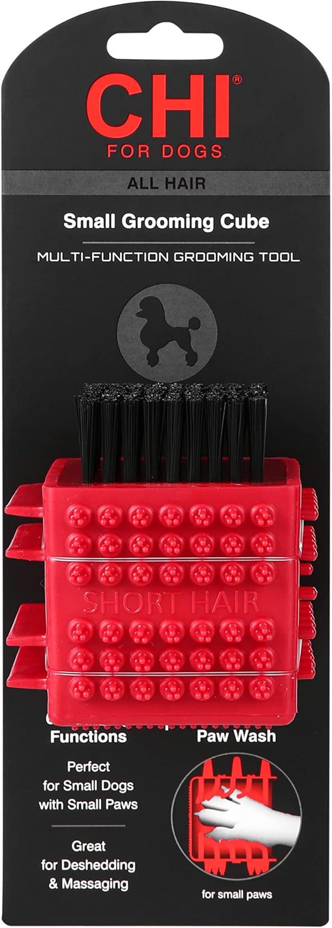 CHI for Pets Multi-Function Grooming Cube: 5-Sided Brush with Removable Bristles, Massage Tool, Paw Cleaner for Small Dogs