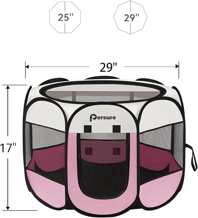Dog Cat Playpen Indoor Outdoor for Puppy Pet Dog Cat Travel and Recovery After Surgery, Dog Enclosure Tent Crates Cage Indoor/Outdoor, Portable Pop Up Dog Kennel with Carrying Case (Pink, Small)