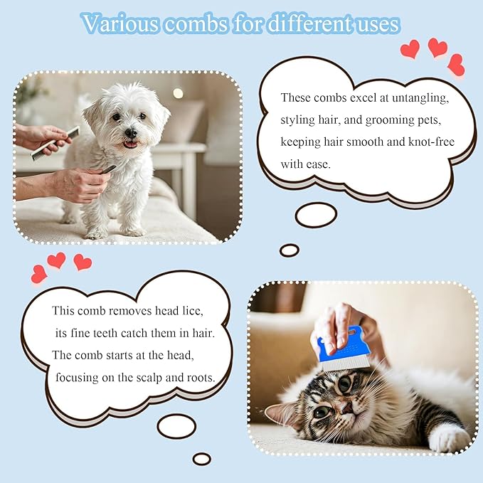 6Pcs Pet Combs for Remove Knots, Fluff and Dirt Dog Eye Comb for Removing Eye Mucus and Crust Dog Flea Fine Combs for Grooming Matting(Blue)