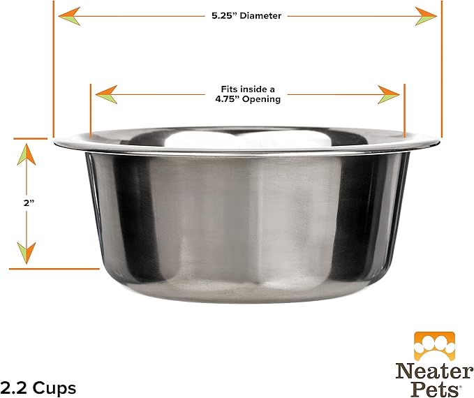 Neater Pet Brands Stainless Steel Dog and Cat Bowls (2 Pack) Neater Feeder Small Deluxe Extra Replacement Bowl (Metal Food and Water Dish) (2.2 Cup)