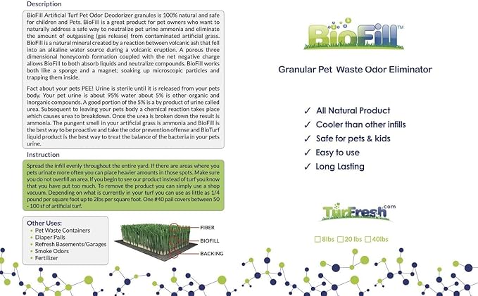 BioTurf Pet Deodorizer Granular Infill for Artificial Grass Turf, All Natural Dog Urine Neutralizer, Outdoor Use, 1 Gallon Pail