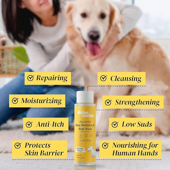 Heavenly Dog Shampoo & Body Wash - Anti-Itch - Dog Shampoos - pH Balanced Conditioning Dog Bath Blend with Collagen, Aloe, Coconut Milk, Vitamin E - Soothe Itchy Skin & Coat - 13.5oz