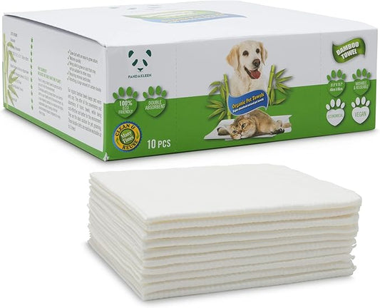 Bamboo Pet Towel 10 PCS - Reusable Bamboo Paper Towels for Dogs, Cats and Other Pets are Machine Washable Up to 5 Times | Disposable Pet Wipes for Drying and Cleaning Dirty Pets