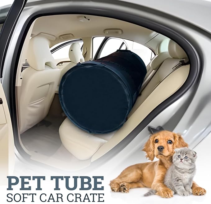 Pet Travel Tube Car Crate Kennel, Pet Containment Barrier Mesh Tube, Soft Pet Cage, One Large Size Fits All