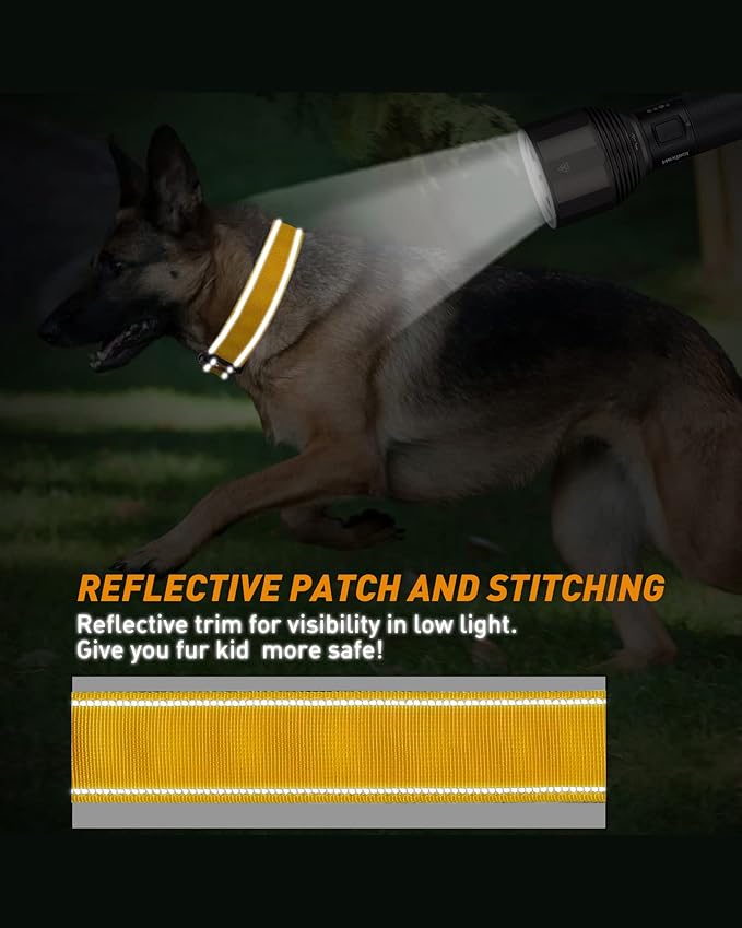 AUBELL Reflective Tactical Dog Collar, Adjustable Military Nylon Dog Collar with Handle and Heavy Duty Metal Buckle for Medium Large Extra-Large Dogs, with Airtag Case and 2 Patches(Yellow, XL)