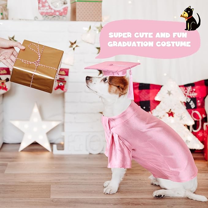 Dog Graduation Cap and Gown, Dogs Cats Graduation Holiday Halloween Costume Accessory(Pink,Small)