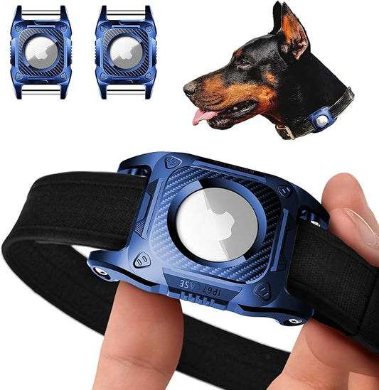 IP68 Waterproof Airtag Case for Dog Collar [2 Pack] Airtag Dog Collar Holder Hard TPU Full Protection Airtag Holder with Removable Handle Cat Dog GPS Tracker Anti Loss air tag Cover（Blue）