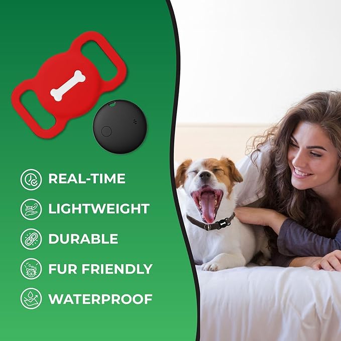 Smart Pet Tracker, Dog Tracker with Black Collar Holder, Smart Tag for Seamless Location Tracking, No Monthly Fee, MFi Certificated, Work with Find My, No GPS Tracker, iOS Only (Red)